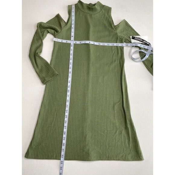 DESIGN LAB Solid Olive Green Cold Shoulder Ribbed Dress Sz Small NEW - Picture 6 of 7